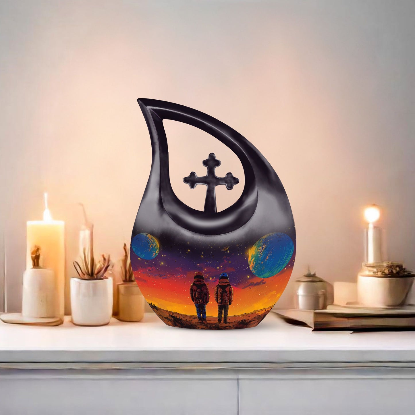10 Inch Cross Drop Brother And Sister Memorial Urn 