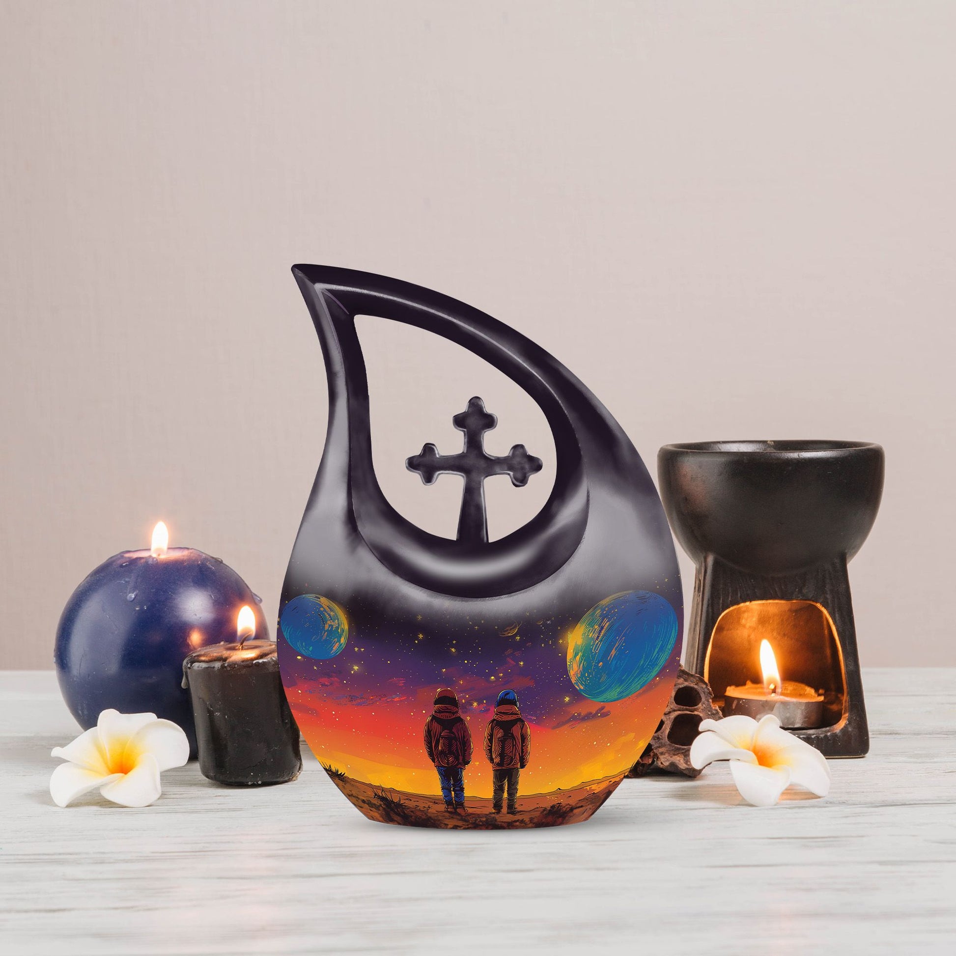 10 Inch Cross Drop Brother And Sister Memorial Urn 