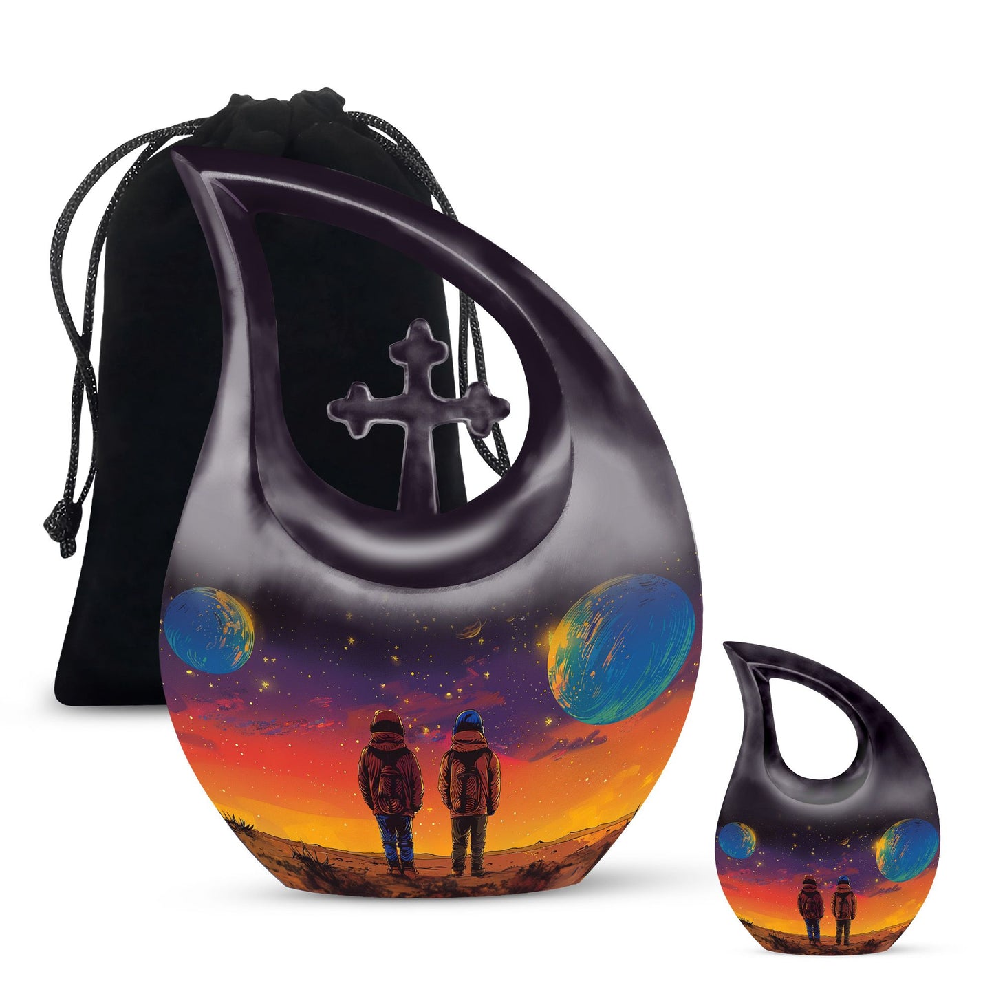 10 Inch Cross Drop Brother And Sister Memorial Urn 