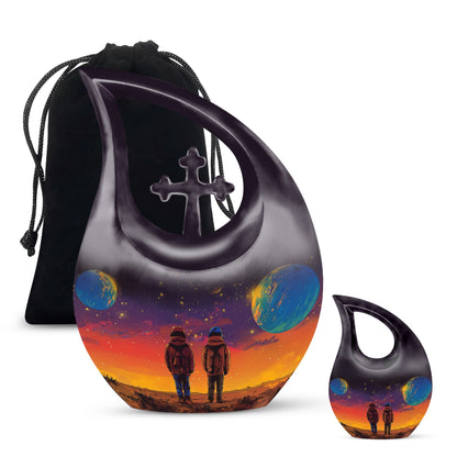 10 Inch Cross Drop Brother And Sister Memorial Urn 