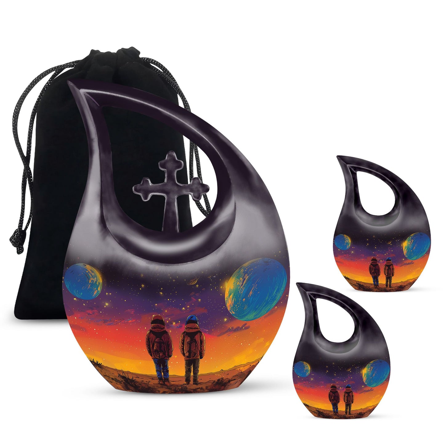 10 Inch Cross Drop Brother And Sister Memorial Urn 