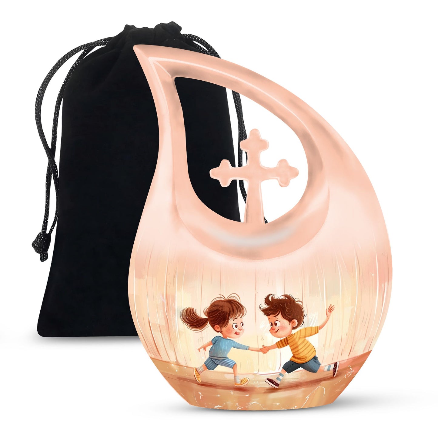 10-inch Brother and Sister themed Cross Drop custom Mom Urn