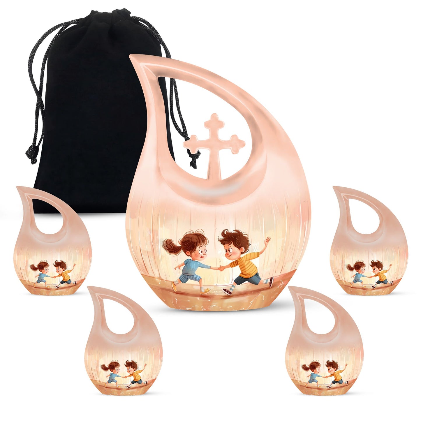 10-inch Brother and Sister themed Cross Drop custom Mom Urn
