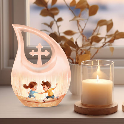 10-inch Brother and Sister themed Cross Drop custom Mom Urn