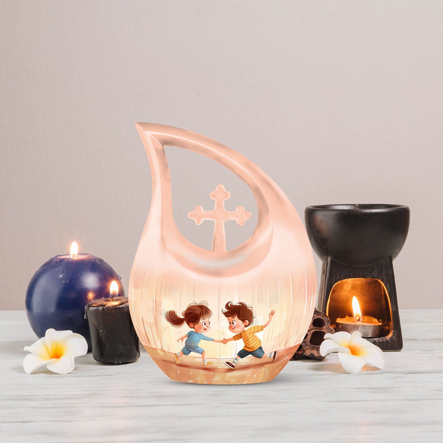 10-inch Brother and Sister themed Cross Drop custom Mom Urn