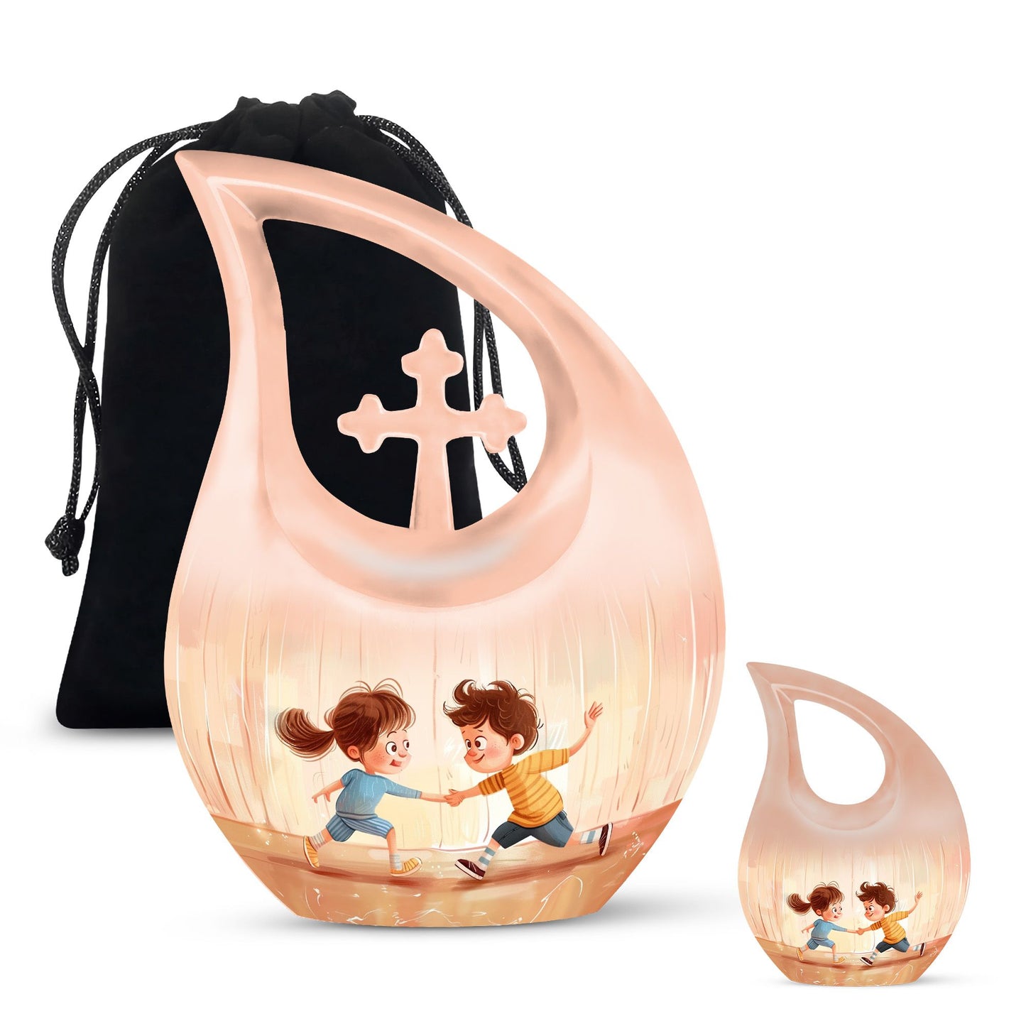 10-inch Brother and Sister themed Cross Drop custom Mom Urn
