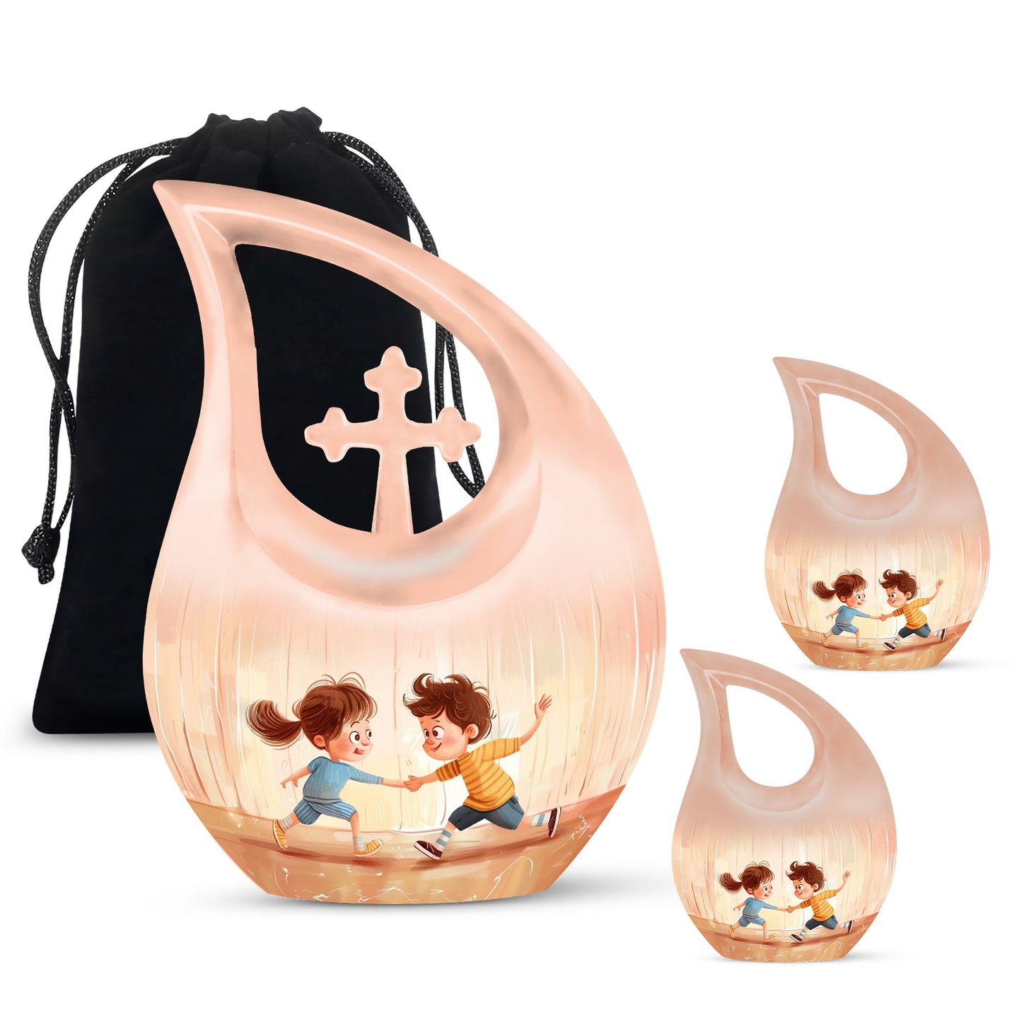 10-inch Brother and Sister themed Cross Drop custom Mom Urn