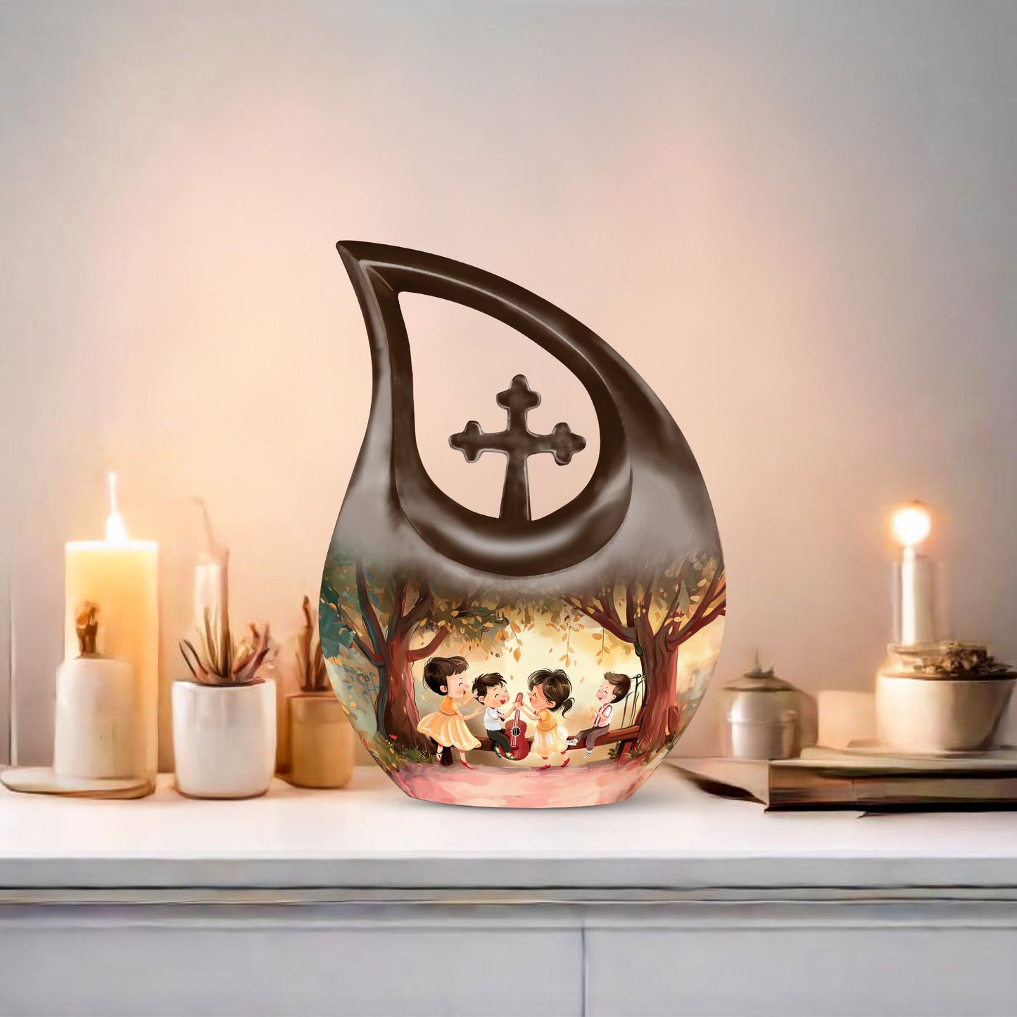 10-inch Brother And Sister Aluminium Cross Drop Urn 