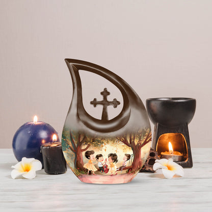 10-inch Brother And Sister Aluminium Cross Drop Urn 
