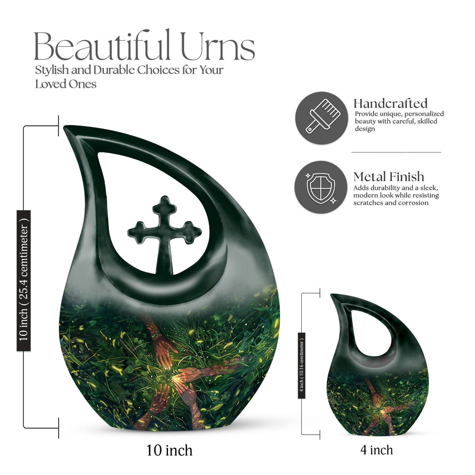10 Inch Cross Drop Hand Urn,