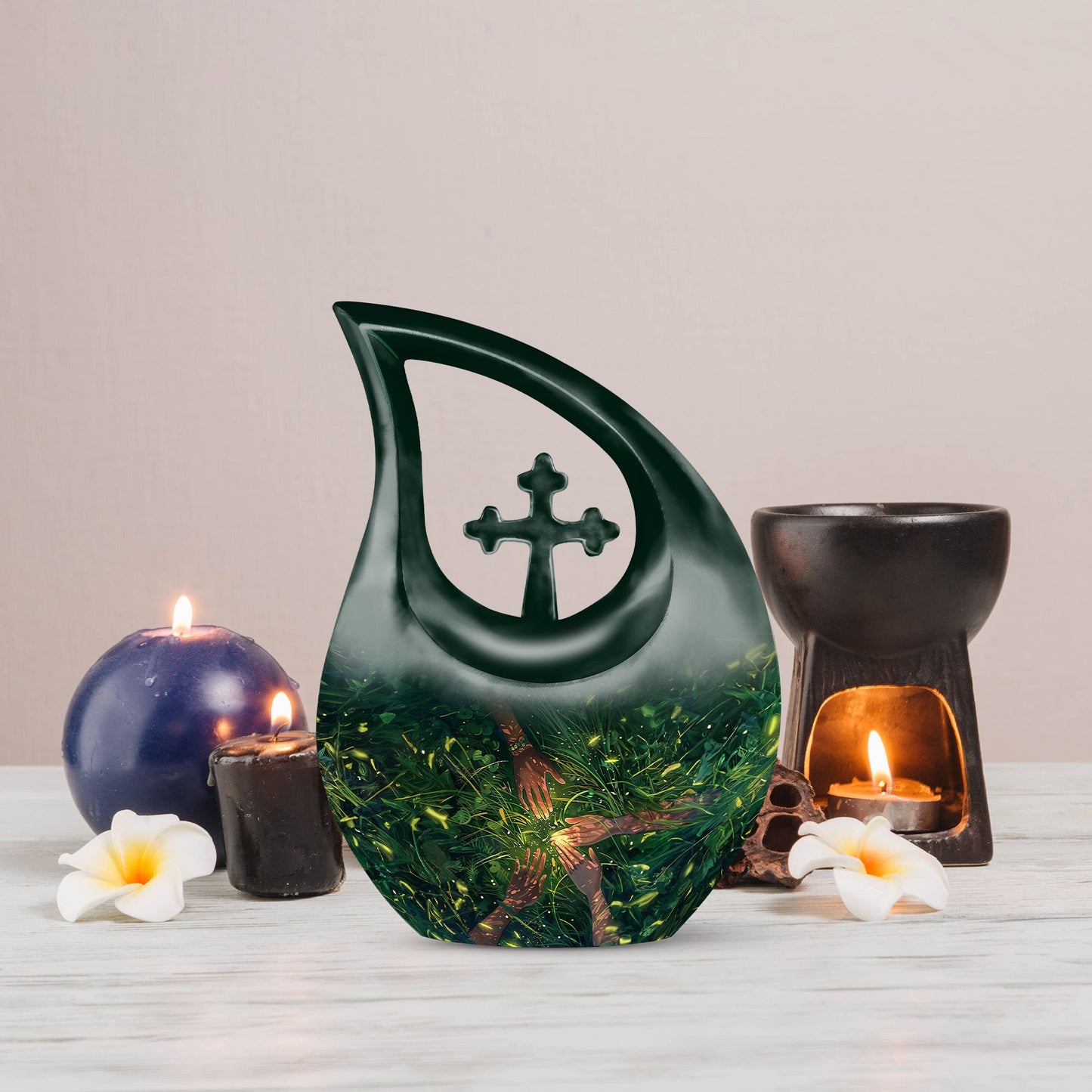 10 Inch Cross Drop Hand Urn,