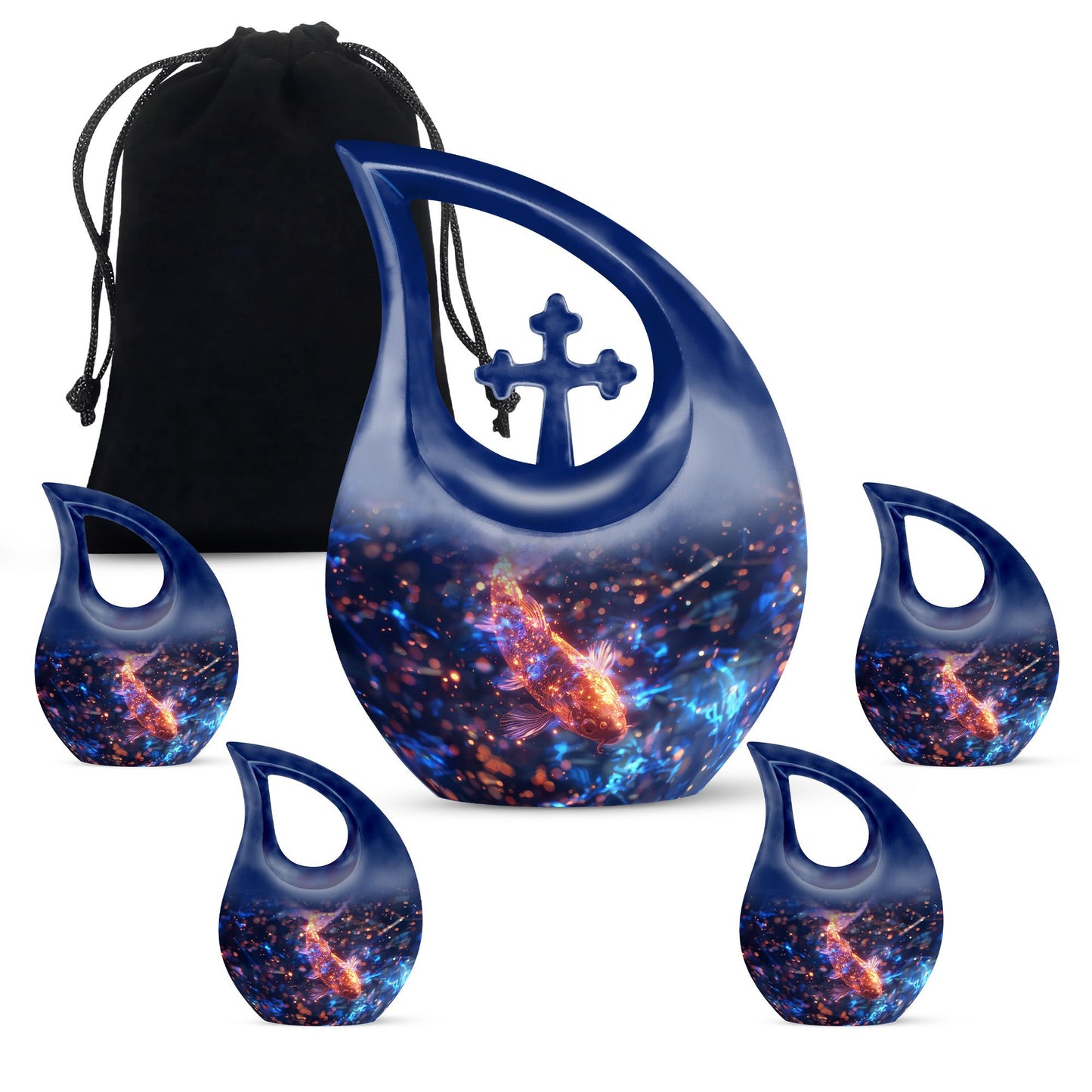 10 Inch cross drop design fish urn 