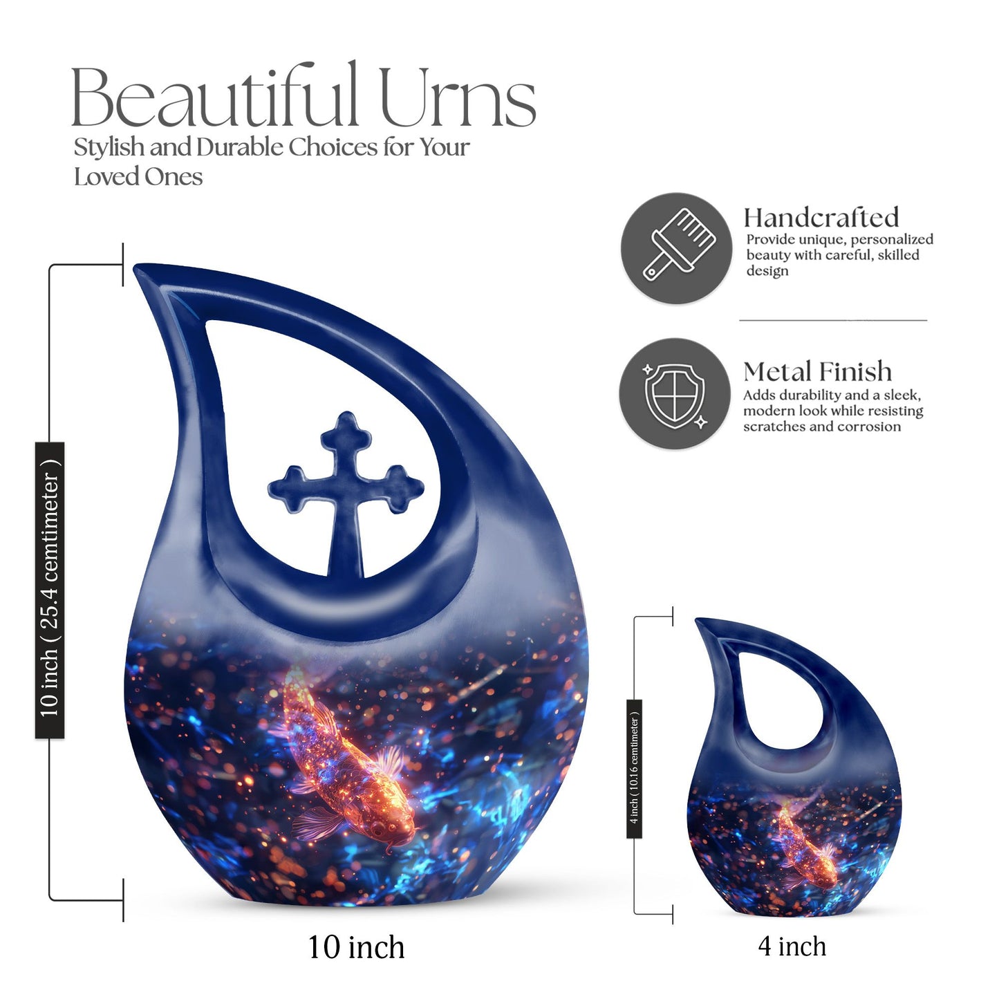 10 Inch cross drop design fish urn 