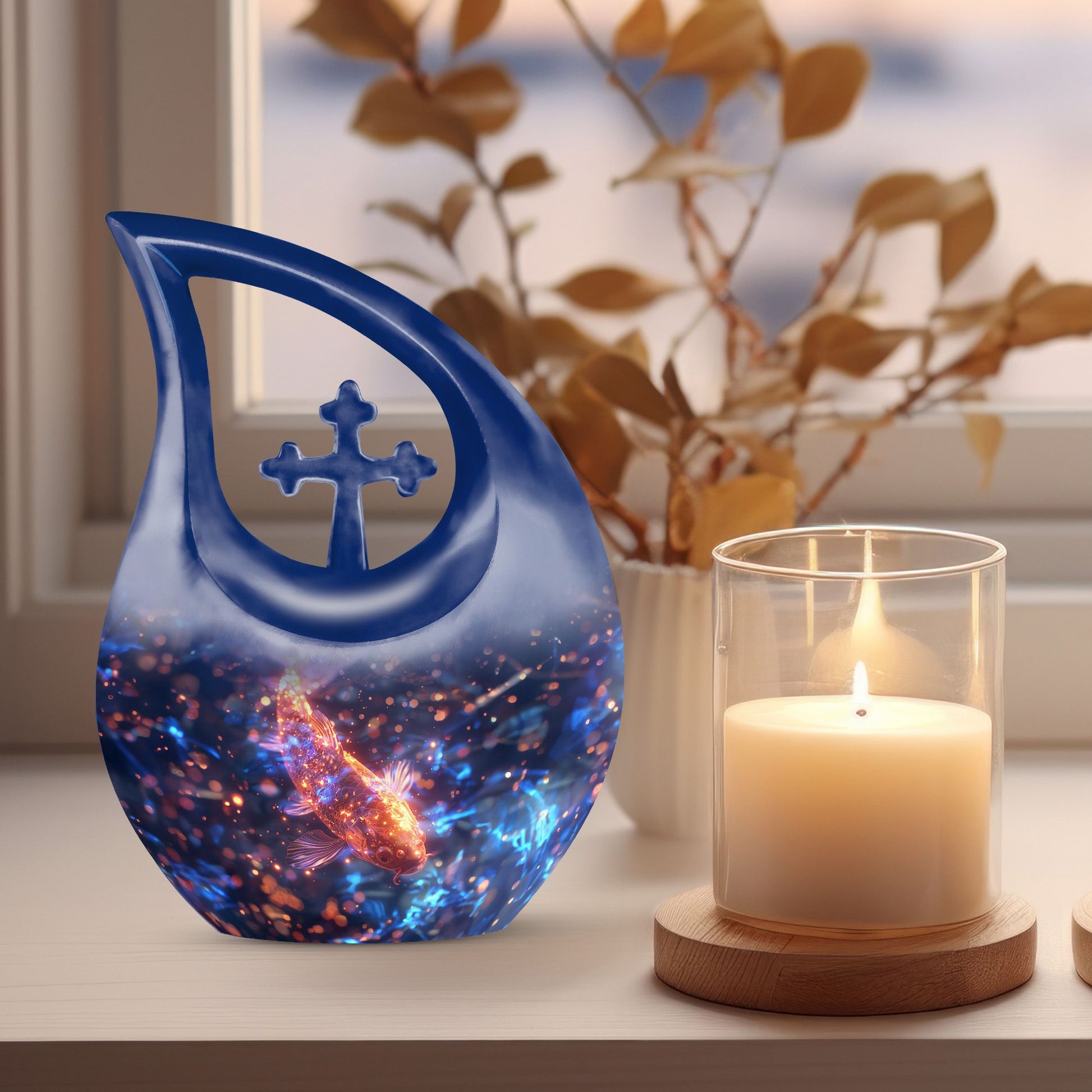 10 Inch cross drop design fish urn 