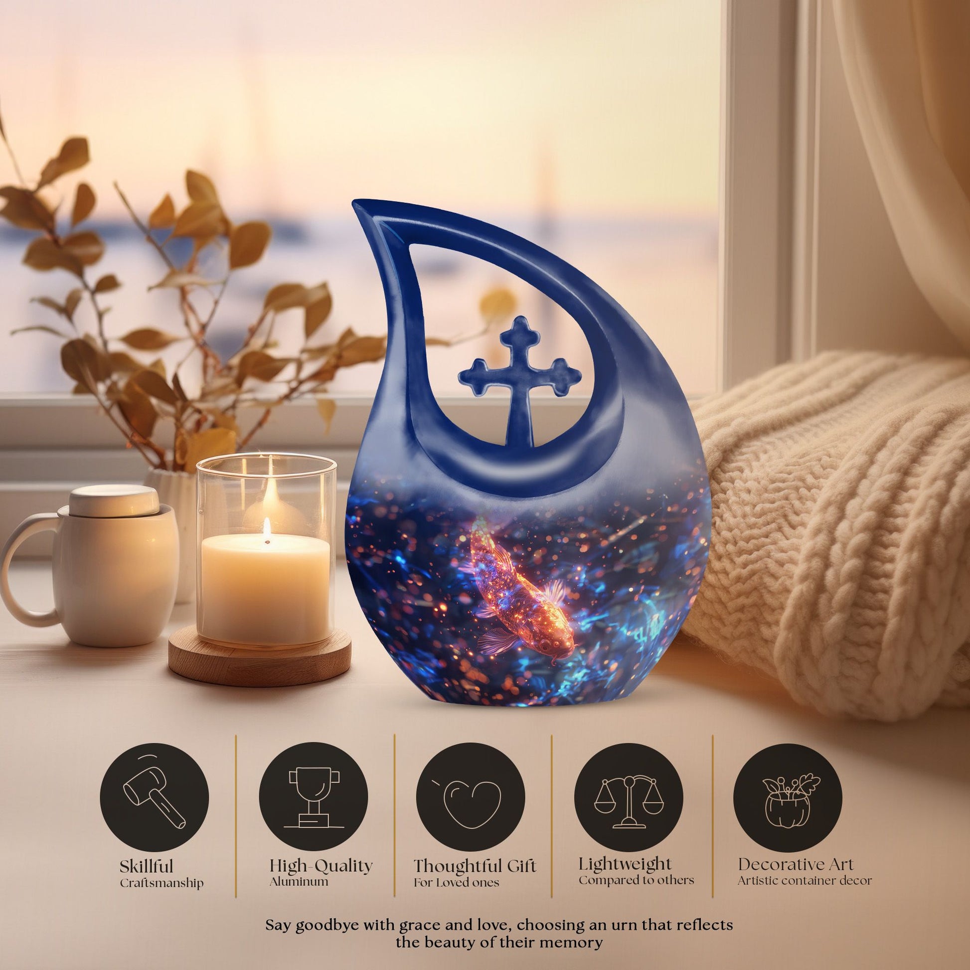 10 Inch cross drop design fish urn 