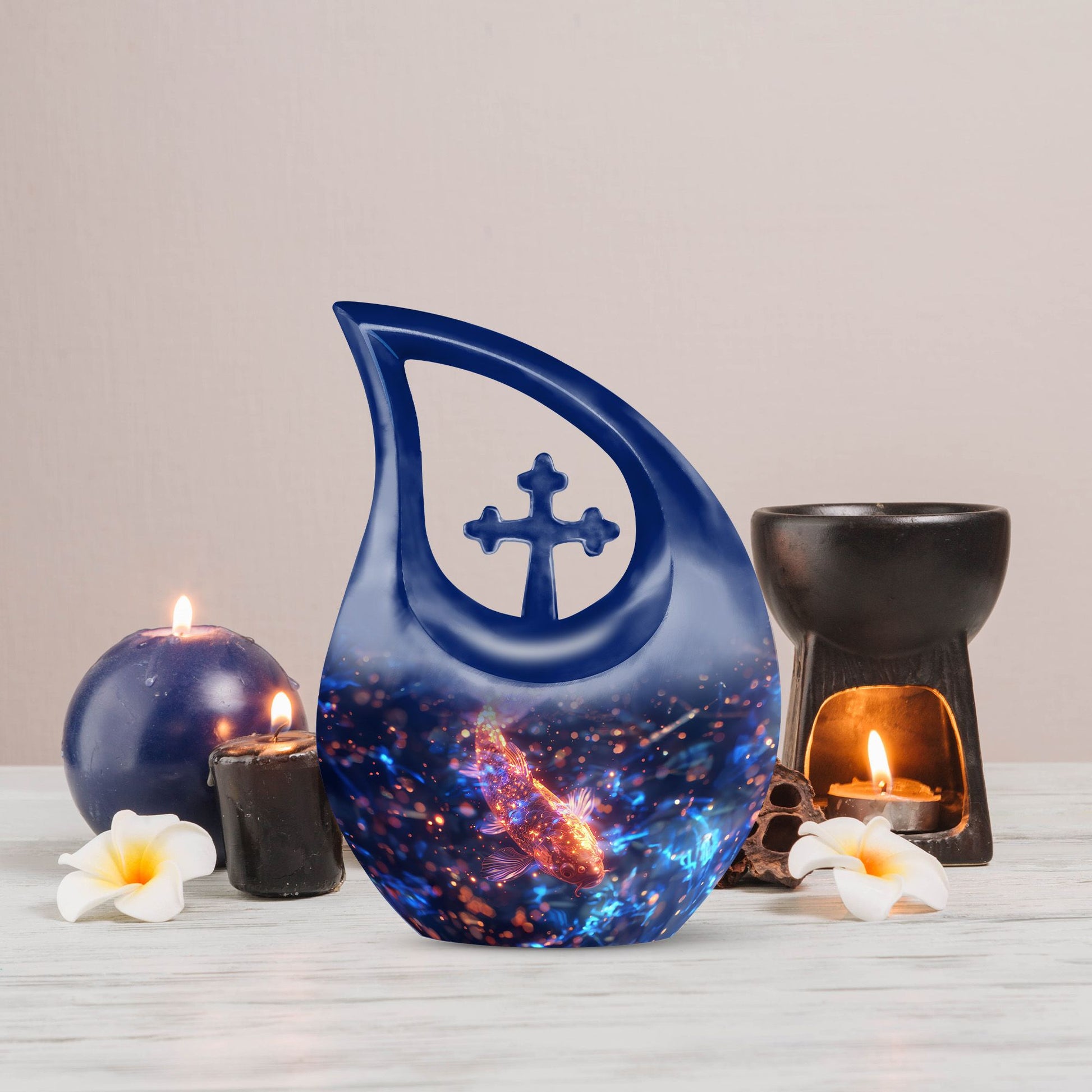 10 Inch cross drop design fish urn 