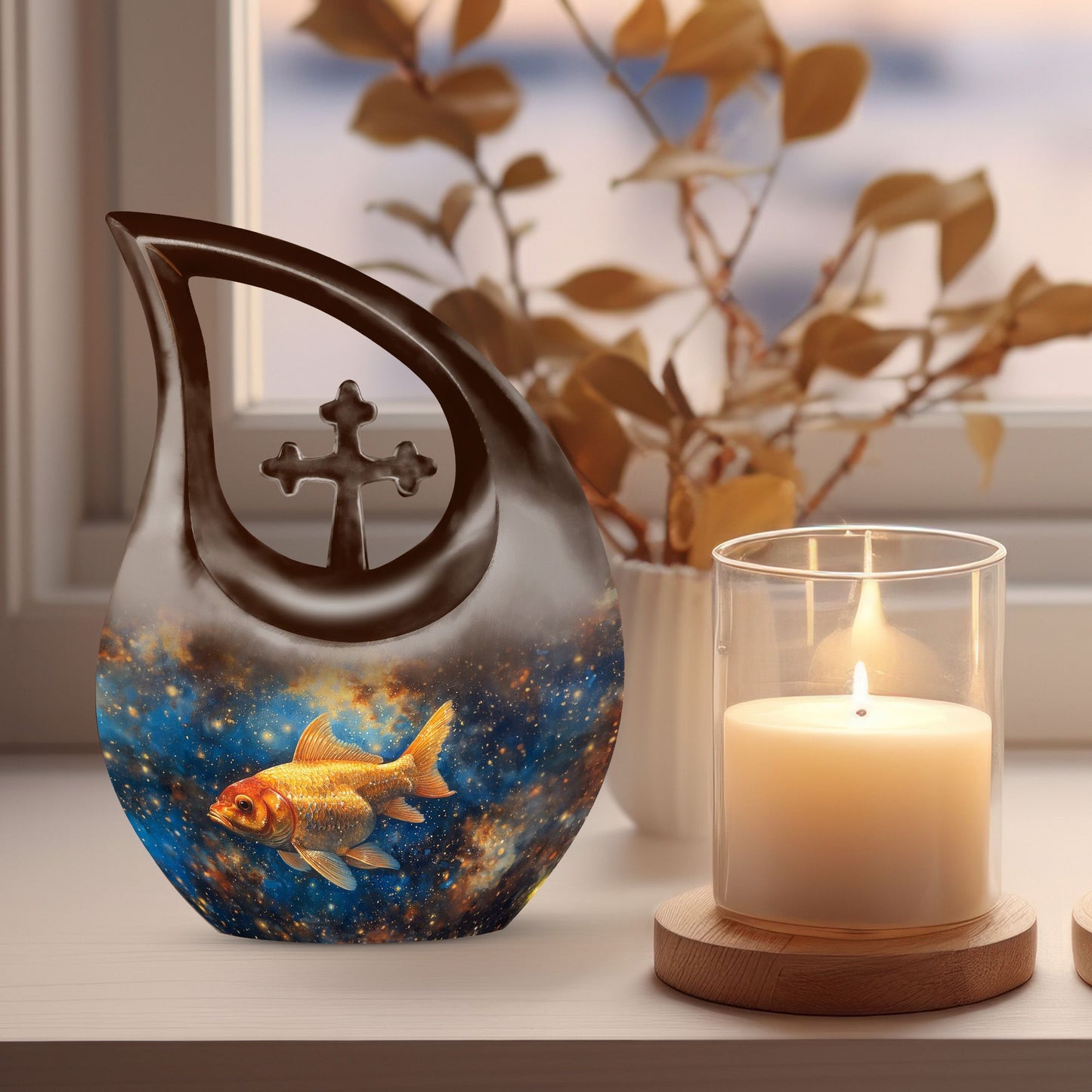 10 inch Cross Drop Fish Urn, 