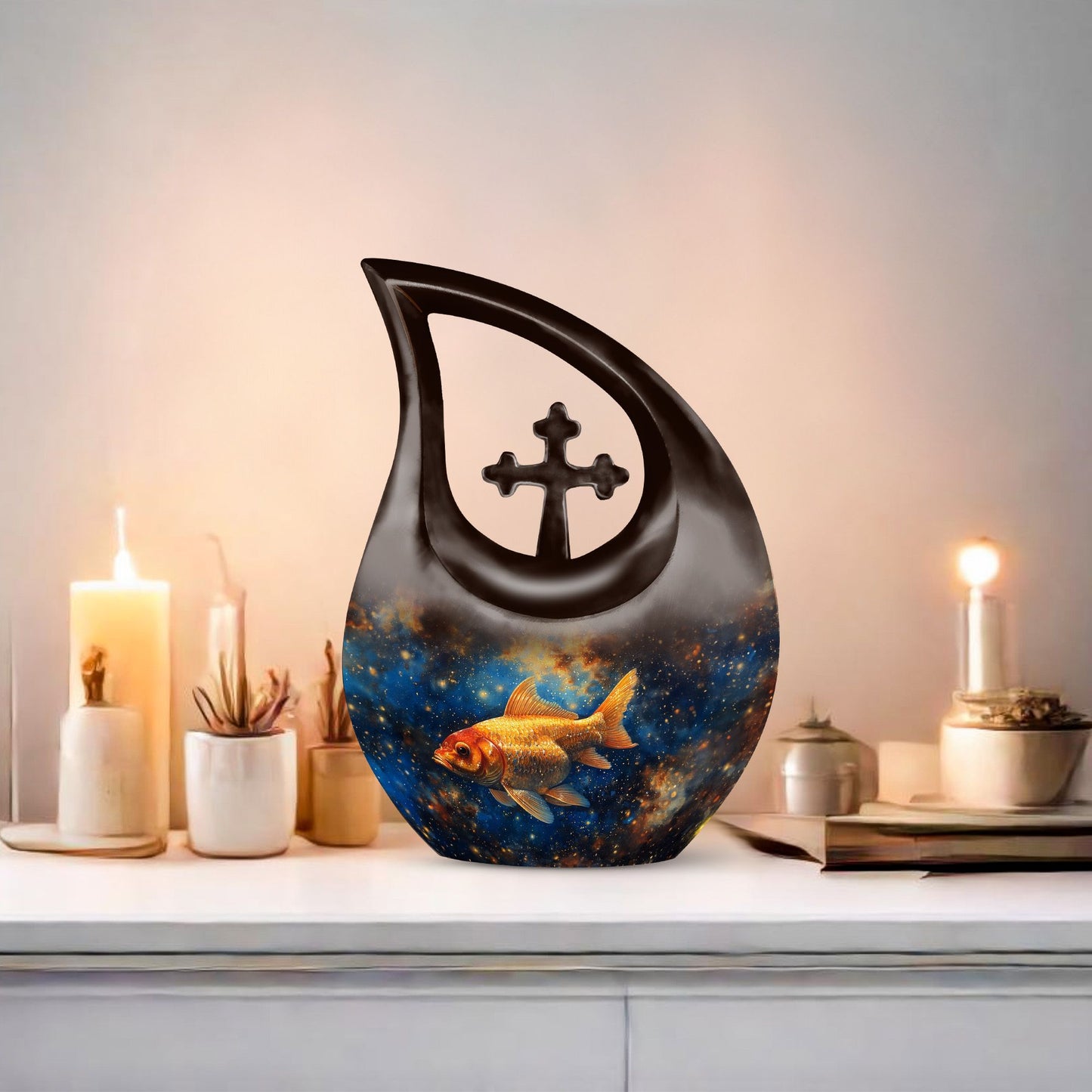 10 inch Cross Drop Fish Urn, 