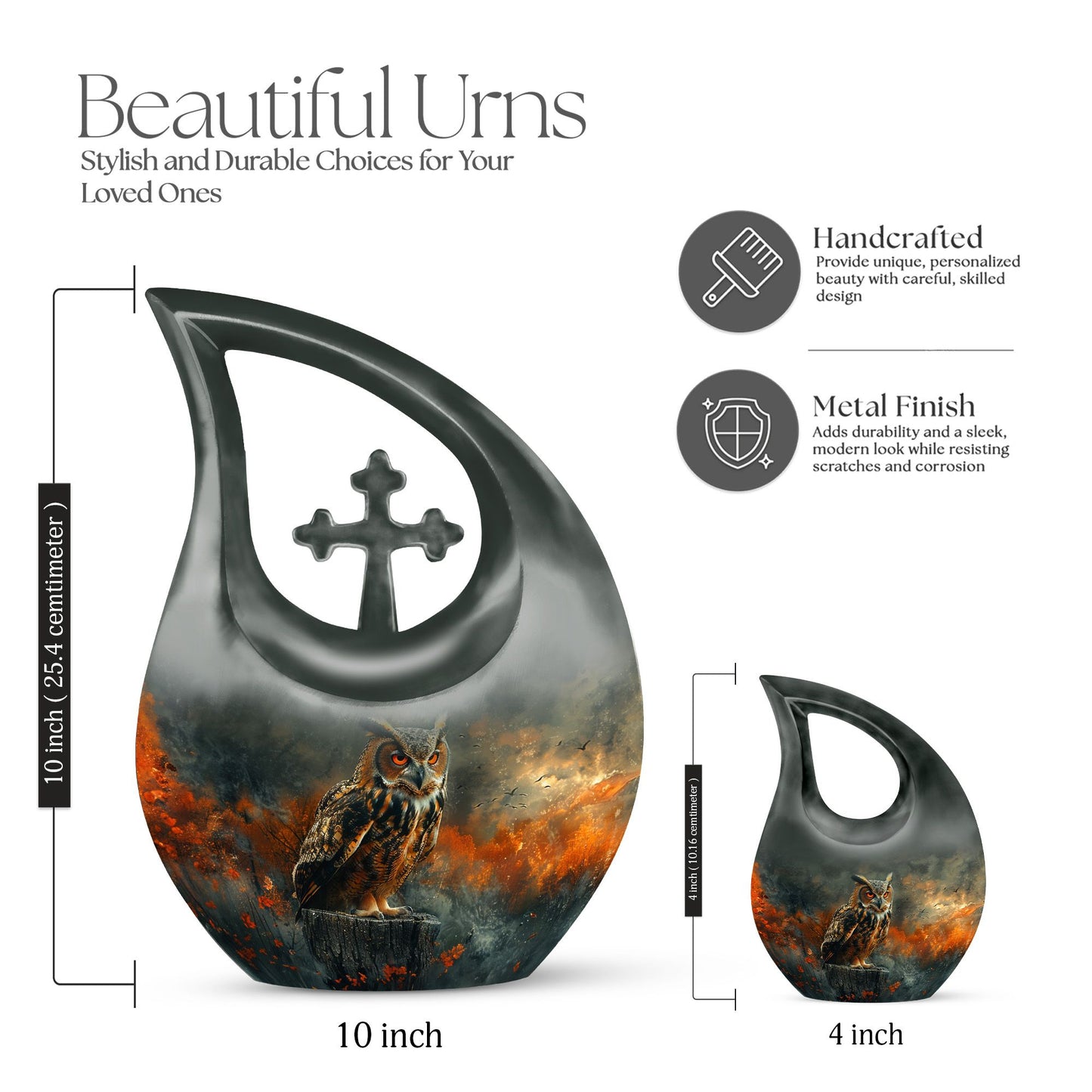 10-inch Aluminium Large Owl Urn, 
