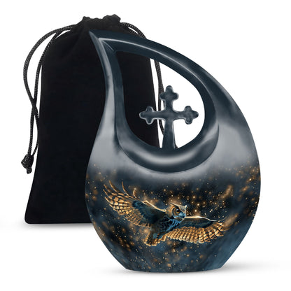 10-inch Owl-themed Cross Drop Urn 