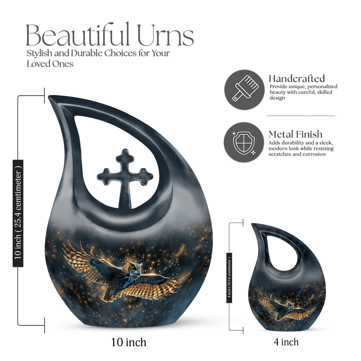 10-inch Owl-themed Cross Drop Urn 
