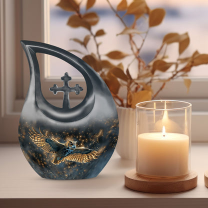 10-inch Owl-themed Cross Drop Urn 