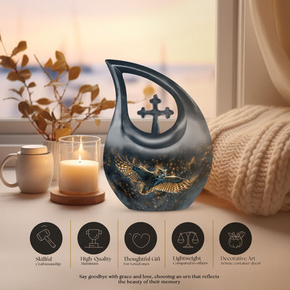 10-inch Owl-themed Cross Drop Urn 