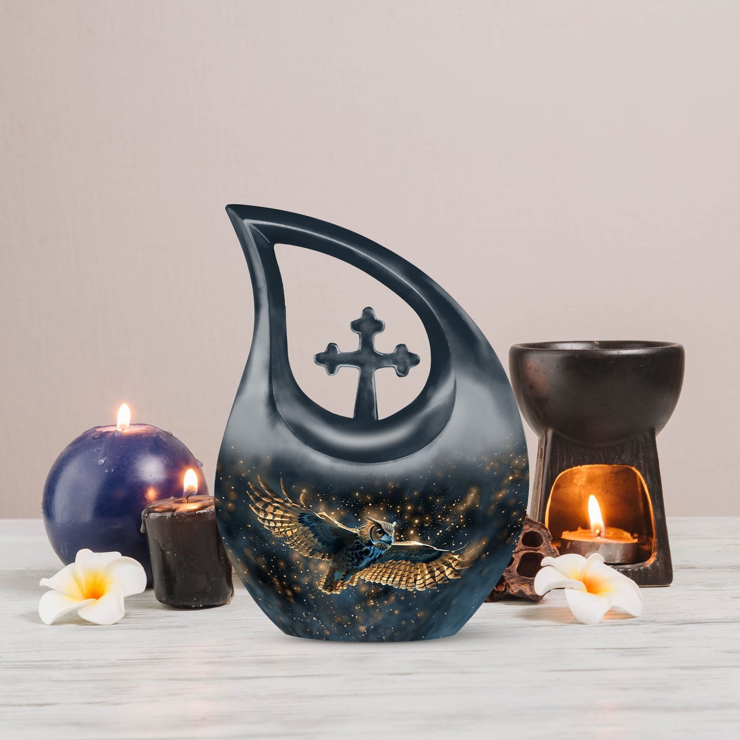 10-inch Owl-themed Cross Drop Urn 