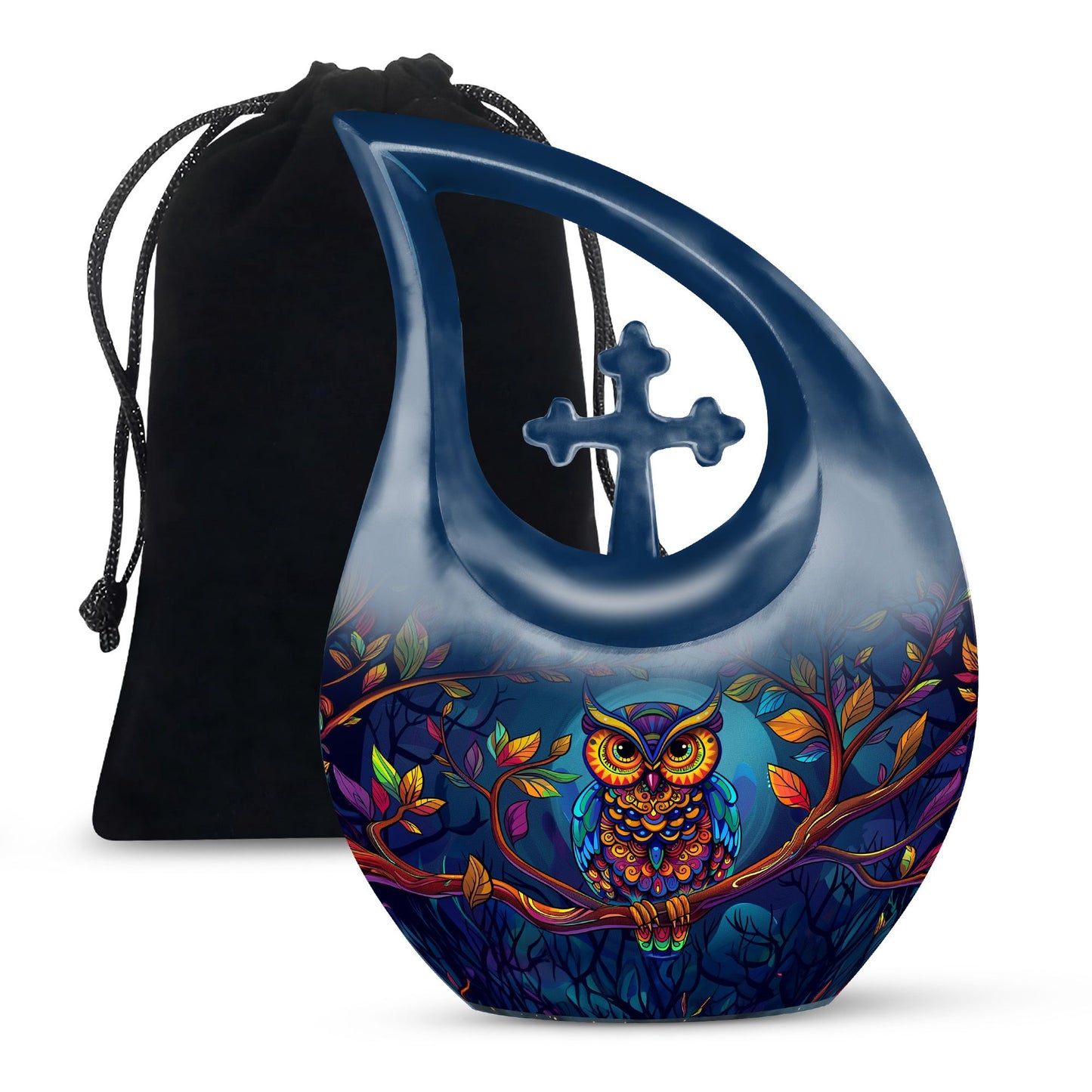 10-inch Owl themed Aluminium Cross Drop Cremation Urn