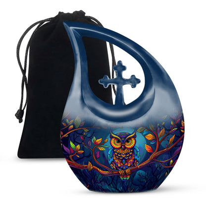 10-inch Owl themed Aluminium Cross Drop Cremation Urn
