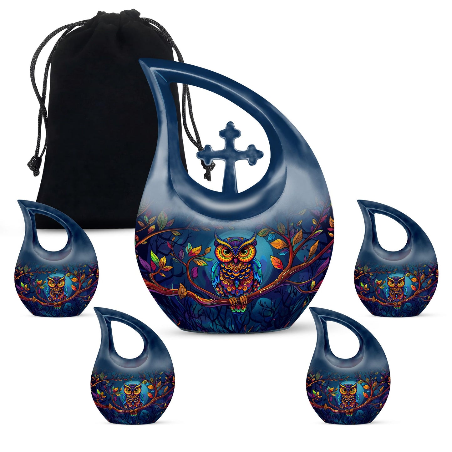 10-inch Owl themed Aluminium Cross Drop Cremation Urn