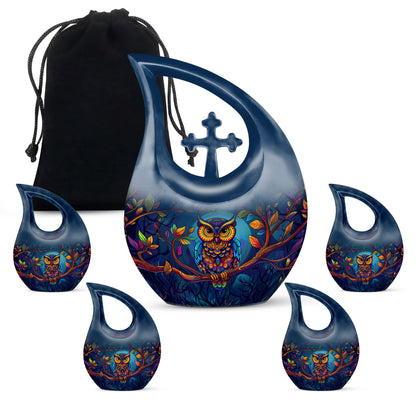10-inch Owl themed Aluminium Cross Drop Cremation Urn