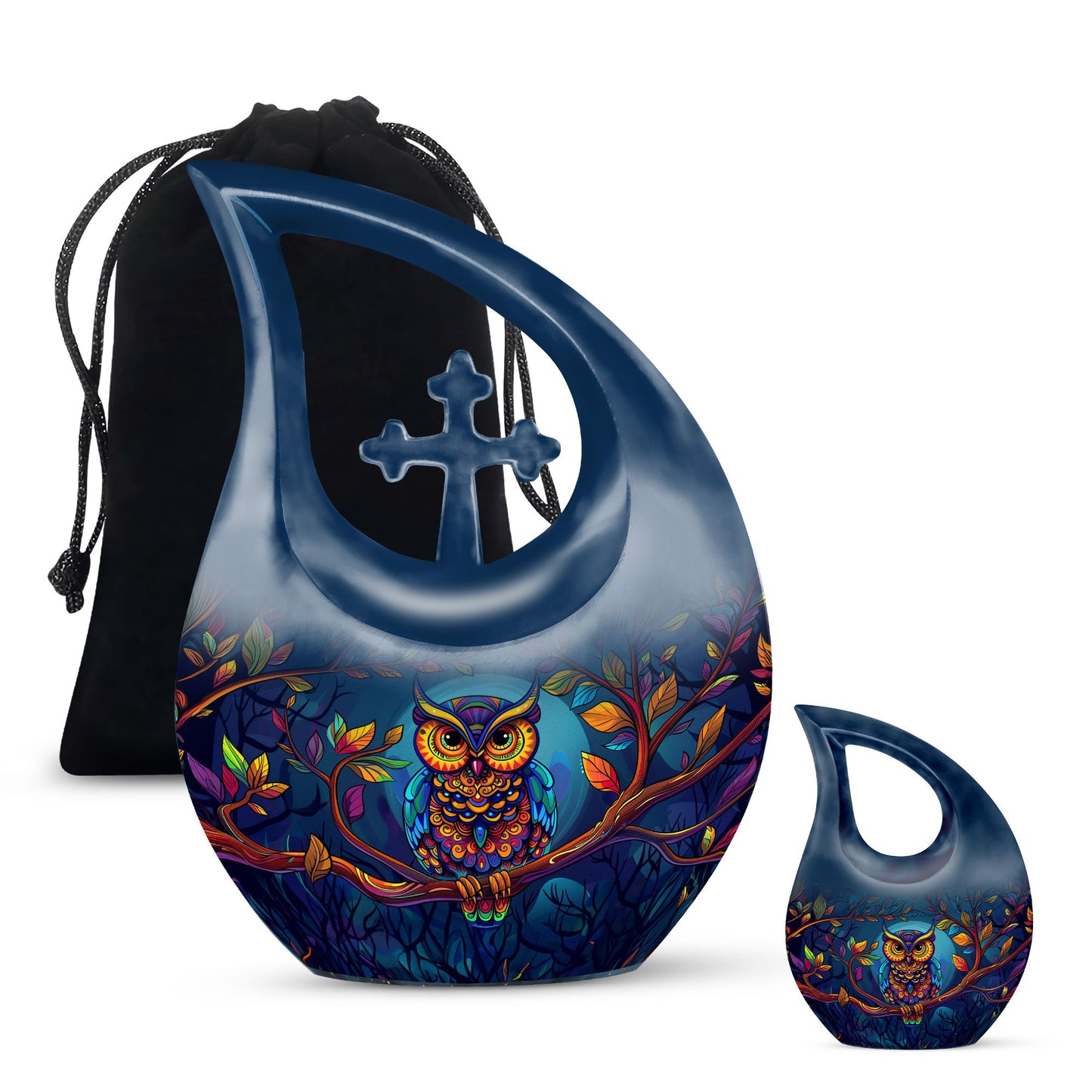 10-inch Owl themed Aluminium Cross Drop Cremation Urn
