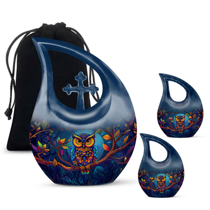 10-inch Owl themed Aluminium Cross Drop Cremation Urn