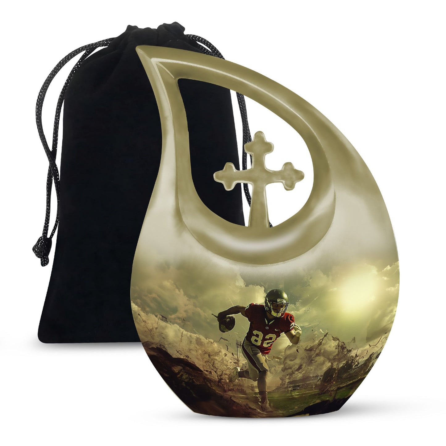 10-inch Football Themed Cross Drop Large Urn, 