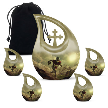 10-inch Football Themed Cross Drop Large Urn, 