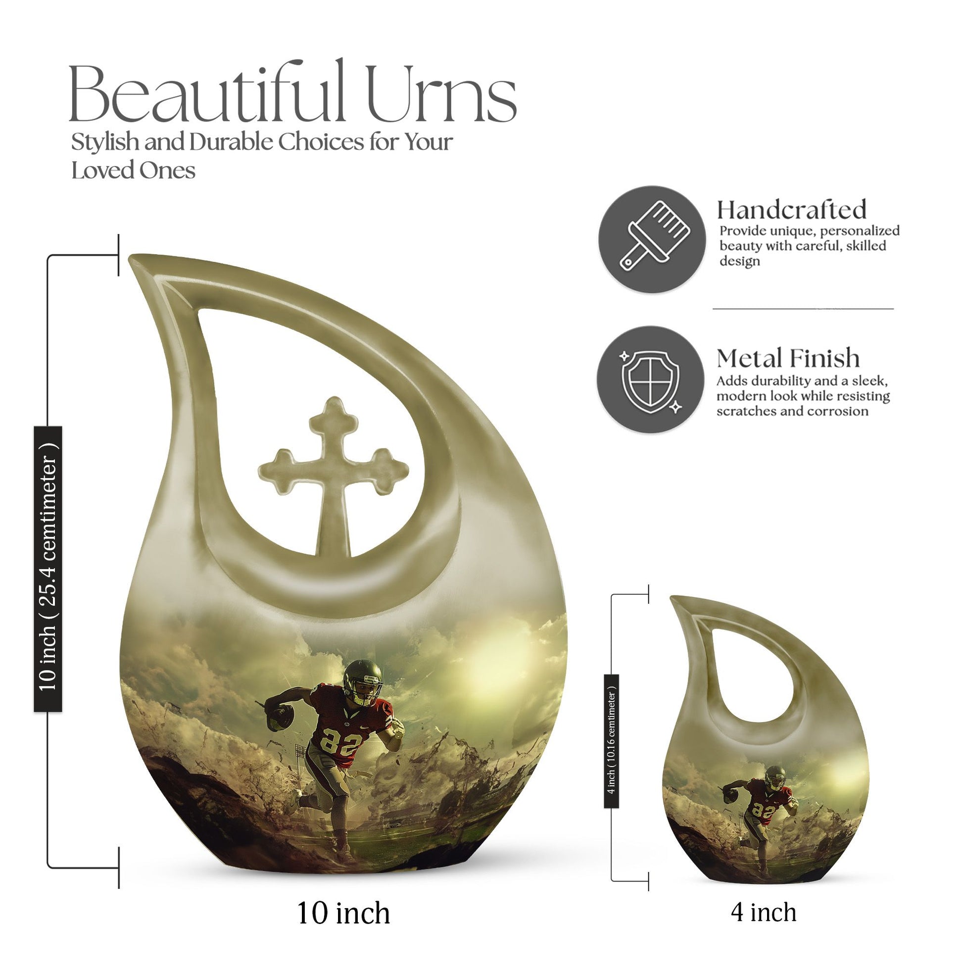 10-inch Football Themed Cross Drop Large Urn, 