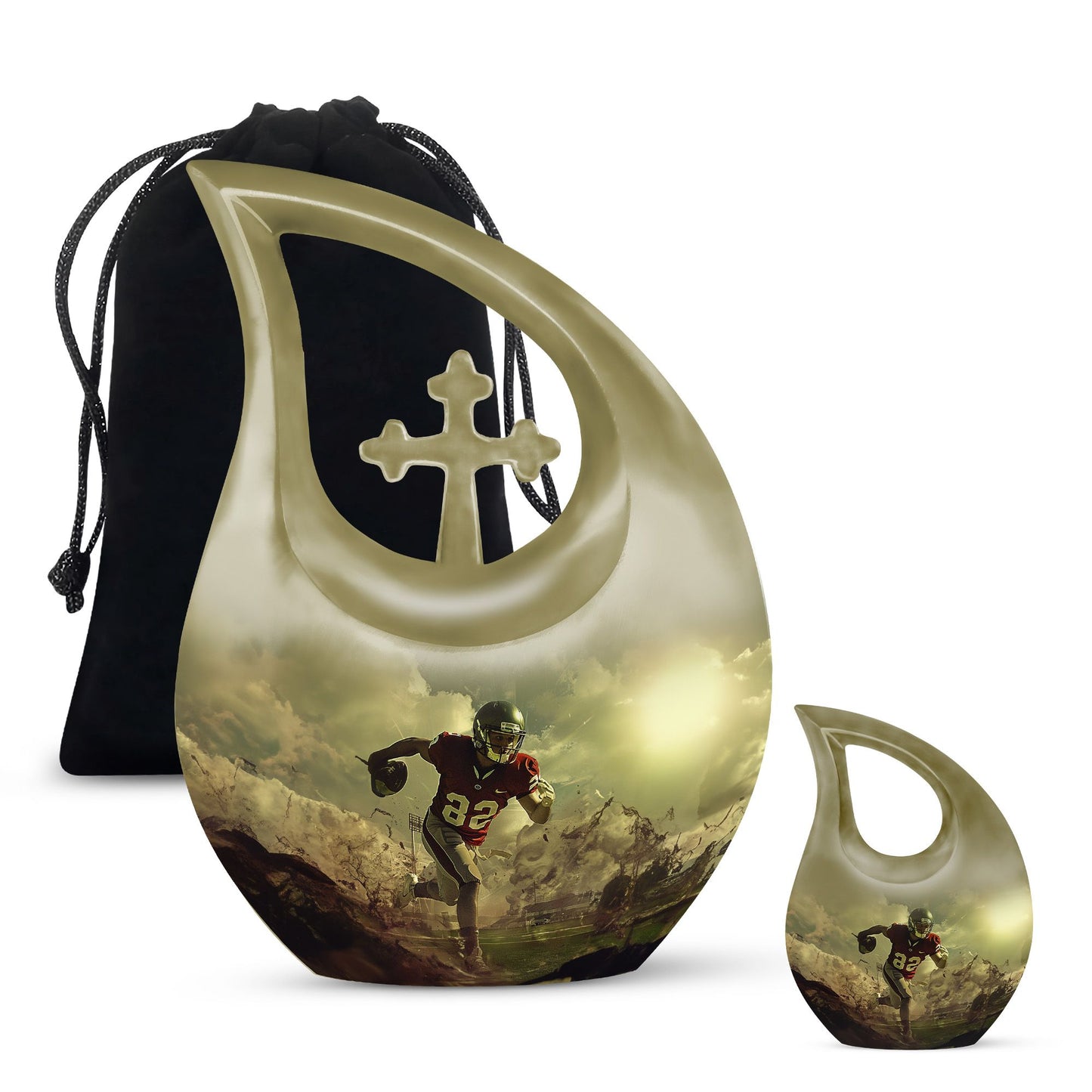 10-inch Football Themed Cross Drop Large Urn, 