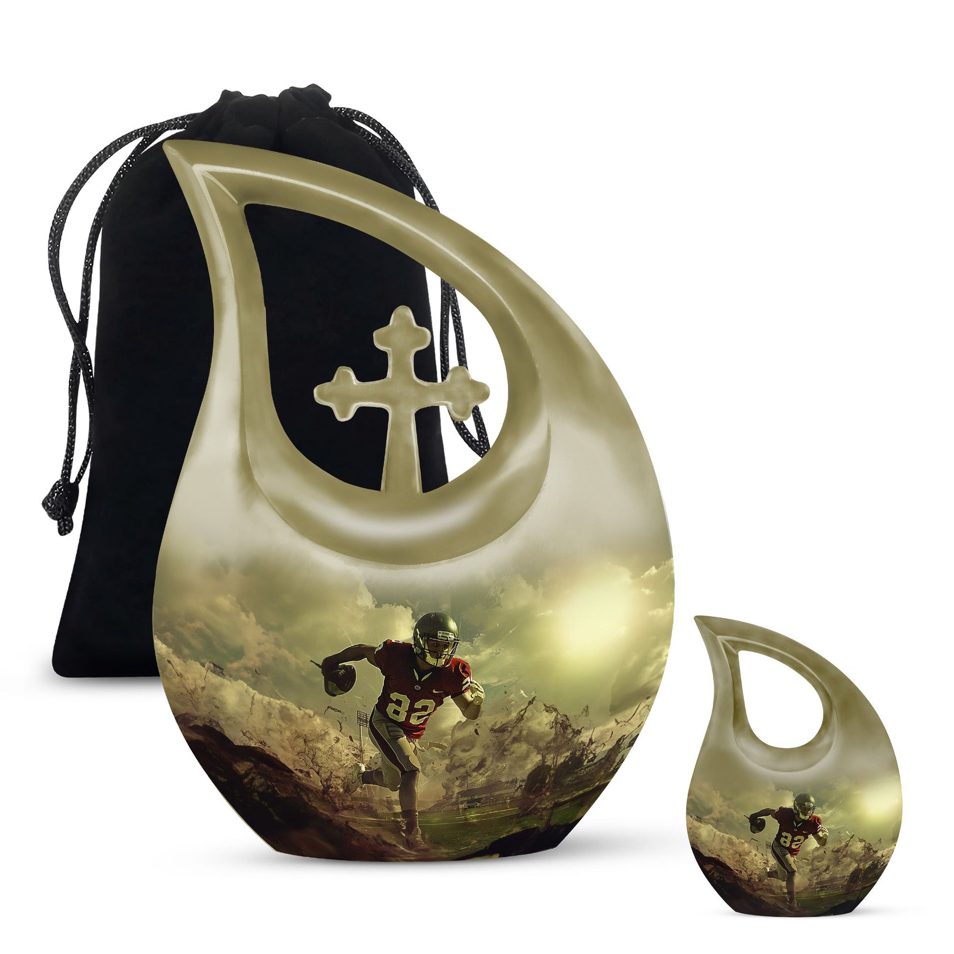 10-inch Football Themed Cross Drop Large Urn, 