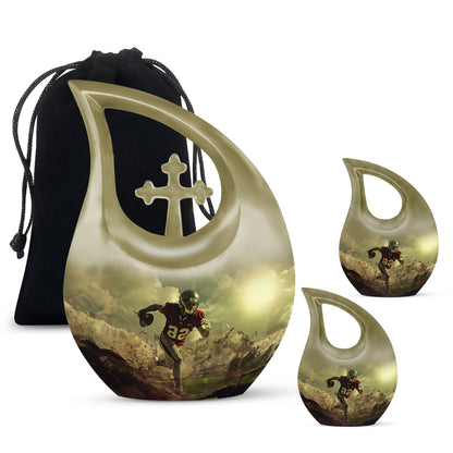 10-inch Football Themed Cross Drop Large Urn, 