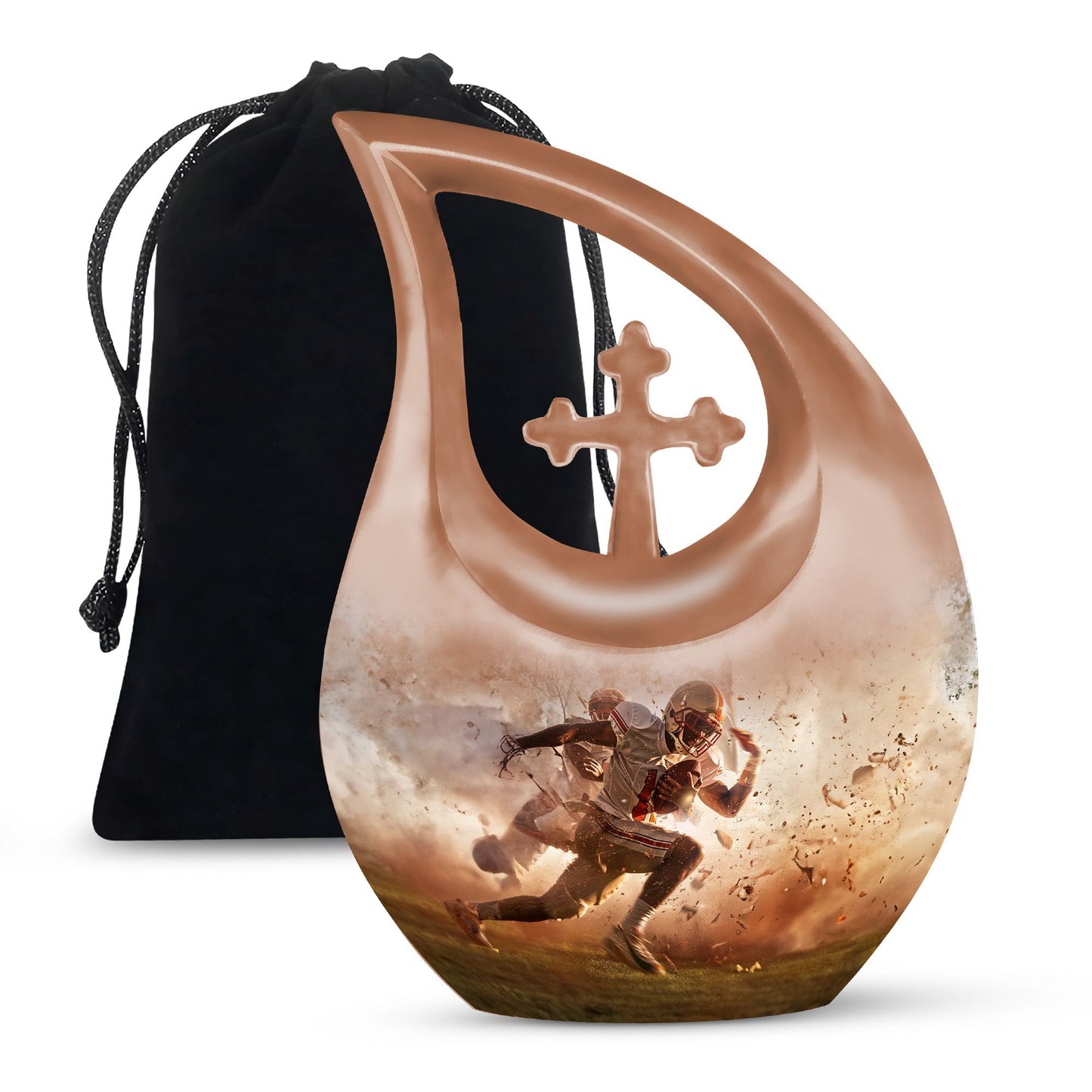 10-inch Football Themed Cross Drop Memorial Urn, 