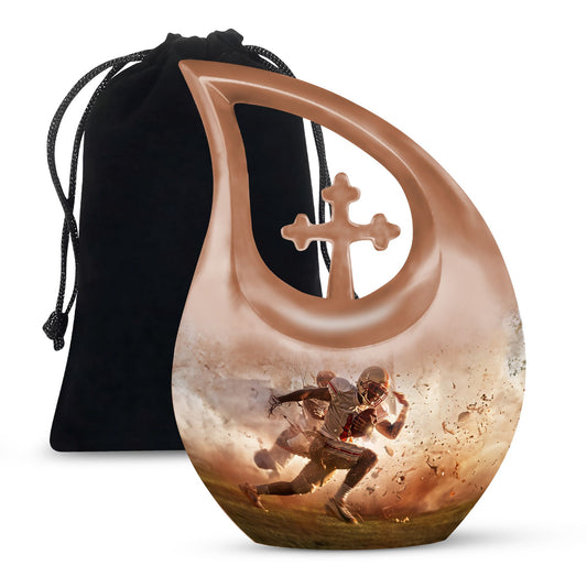 10-inch Football Themed Cross Drop Memorial Urn, 