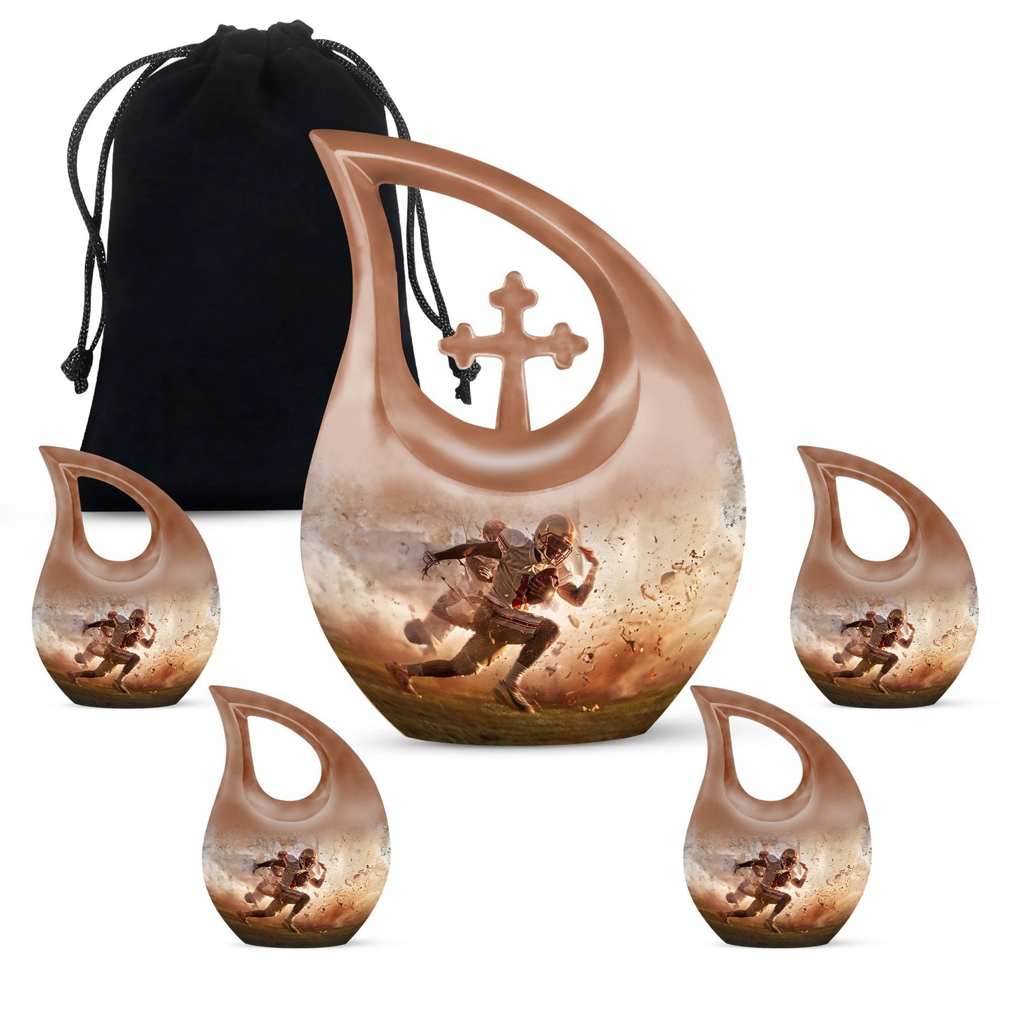 10-inch Football Themed Cross Drop Memorial Urn, 