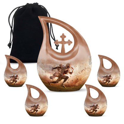 10-inch Football Themed Cross Drop Memorial Urn, 