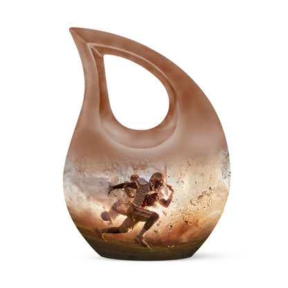 10-inch Football Themed Cross Drop Memorial Urn, 