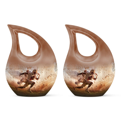 10-inch Football Themed Cross Drop Memorial Urn, 