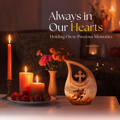 10-inch Football Themed Cross Drop Memorial Urn, 