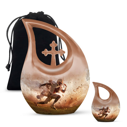 10-inch Football Themed Cross Drop Memorial Urn, 