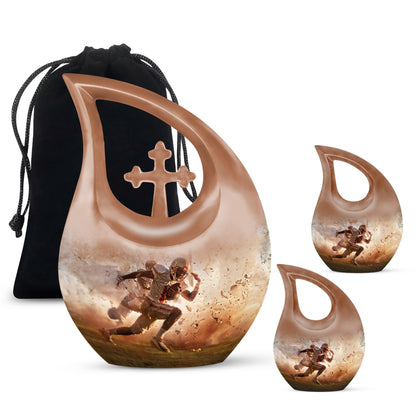10-inch Football Themed Cross Drop Memorial Urn, 