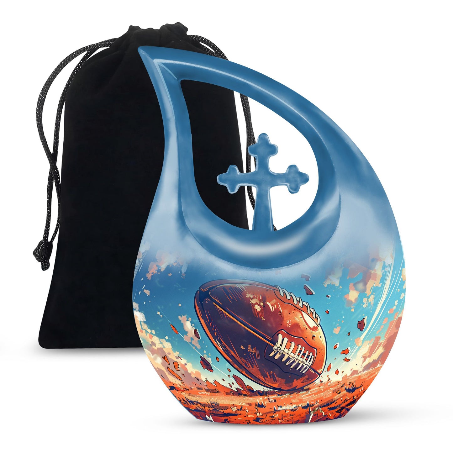 10-inch Cross Drop Football Urn, Large Memorial Urn 